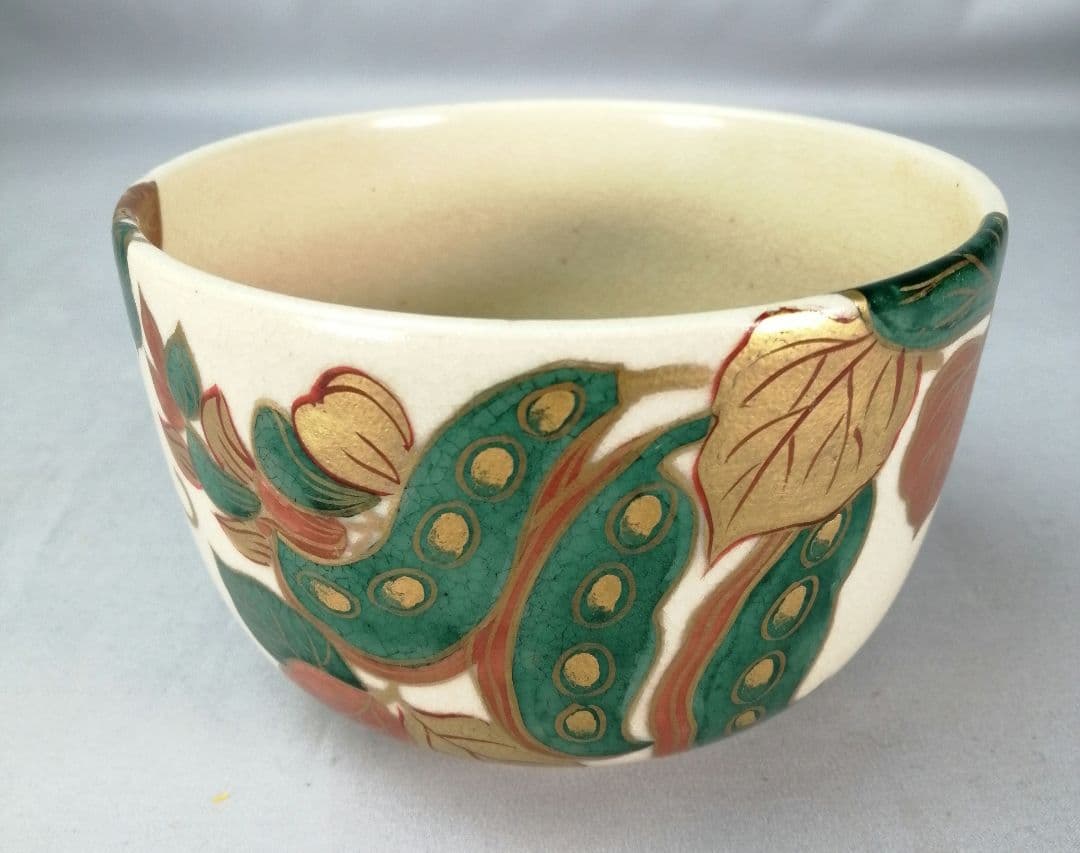 Heian Yozan Ninsei Korin Style Natamame Bean Tea Bowl Kyo-yaki Chawan