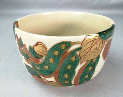 Heian Yozan Ninsei Korin Style Natamame Bean Tea Bowl Kyo-yaki Chawan