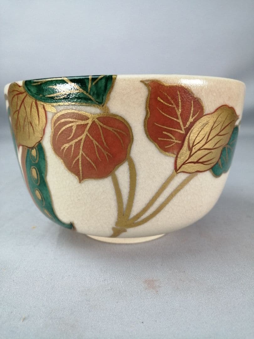 Heian Yozan Ninsei Korin Style Natamame Bean Tea Bowl Kyo-yaki Chawan