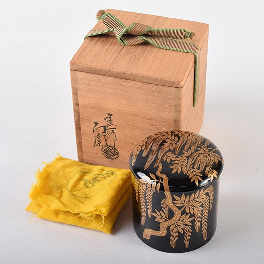 Wisteria Maki-e Natsume by Tsuji Sekisai - Gold Fuji Lacquer Tea Caddy with Signed Box