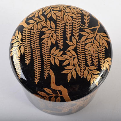 Wisteria Maki-e Natsume by Tsuji Sekisai - Gold Fuji Lacquer Tea Caddy with Signed Box