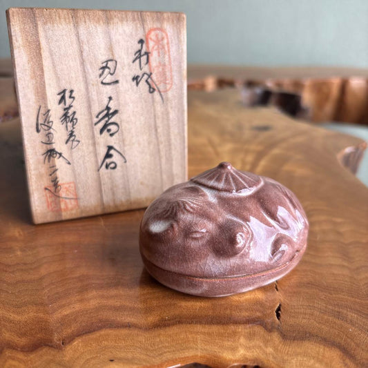 Hagi Ware Ox Year Incense Container by Studio Artist with Original Box