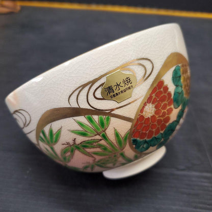 Kiyomizu-yaki Ninsei-style Matcha Bowl by Kozan, Shell Matching Motif