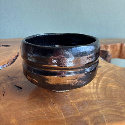 Sasaki Shōraku Black Raku Tea Bowl 'Kojitsu' — Good Day, Daitokuji Temple Calligraphy