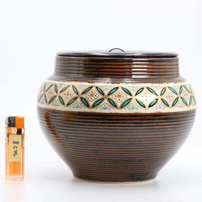 Makuzu Ware Mizusashi Water Jar with Shippo Enamel by Makuzu Kosai, Omotesenke Box