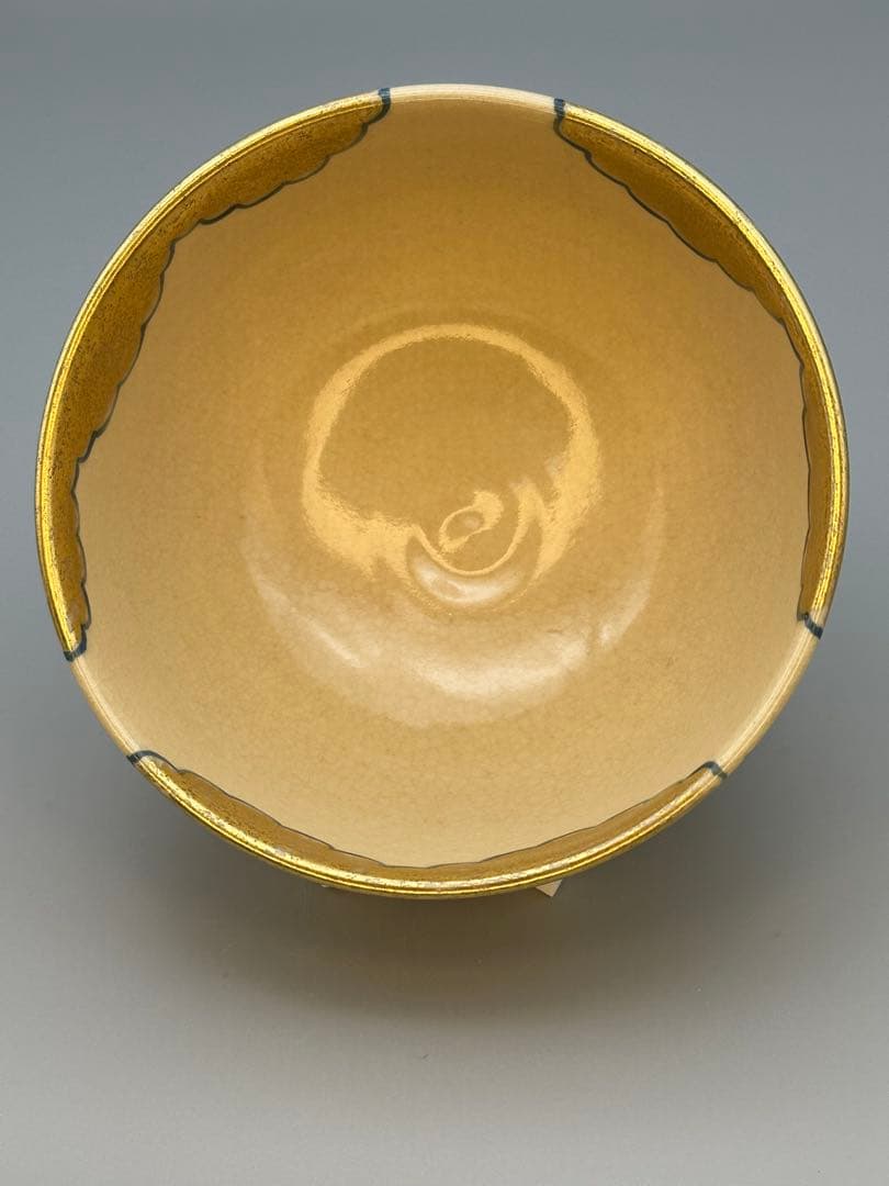 Kuse Kyūhō Tea Bowl — Stream Motif, Golden Clouds, Bamboo, Kyoto Overglaze Enamel