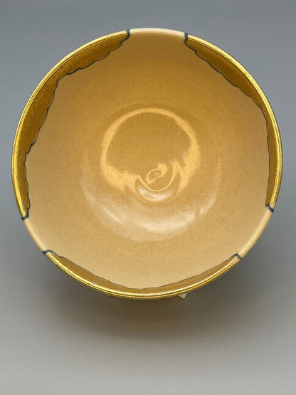 Kuse Kyūhō Tea Bowl — Stream Motif, Golden Clouds, Bamboo, Kyoto Overglaze Enamel