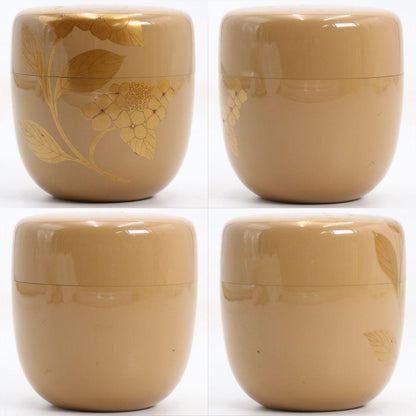 Hydrangea Ajisai Maki-e Chu-Natsume White Lacquer Tea Caddy by Takada Saiko