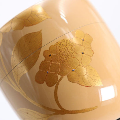 Hydrangea Ajisai Maki-e Chu-Natsume White Lacquer Tea Caddy by Takada Saiko