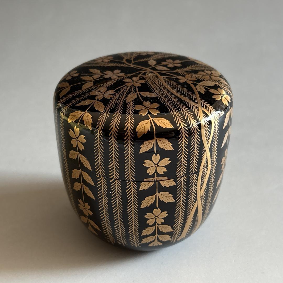 Willow & Cherry Blossom Maki-e O-Natsume | Murata Sokaku Silver Interior Tea Caddy