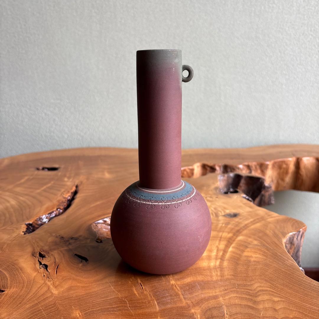 Zogan Inlay Kazari-bin Display Vase Japanese Stoneware with Tomobako Box