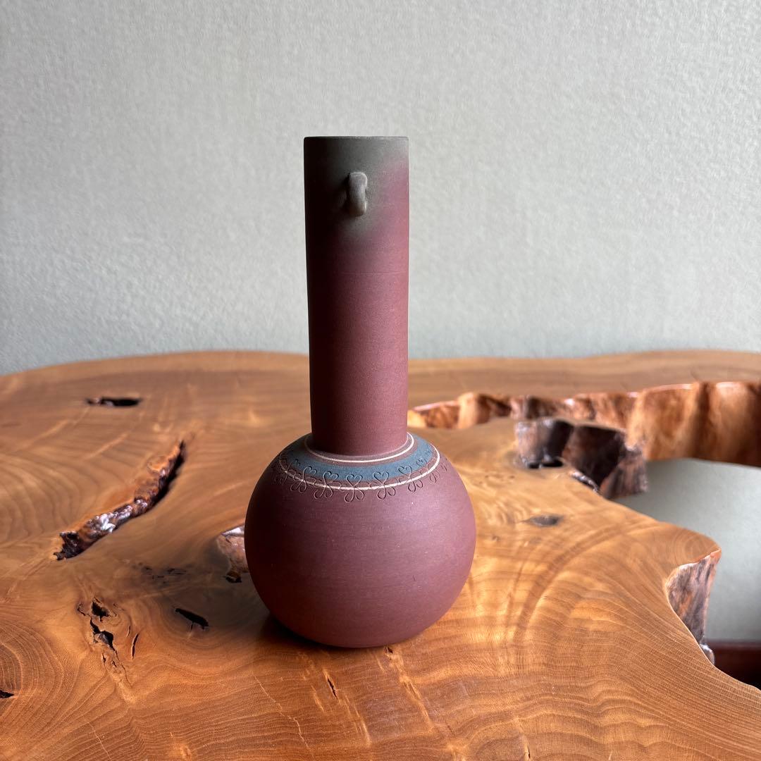 Zogan Inlay Kazari-bin Display Vase Japanese Stoneware with Tomobako Box