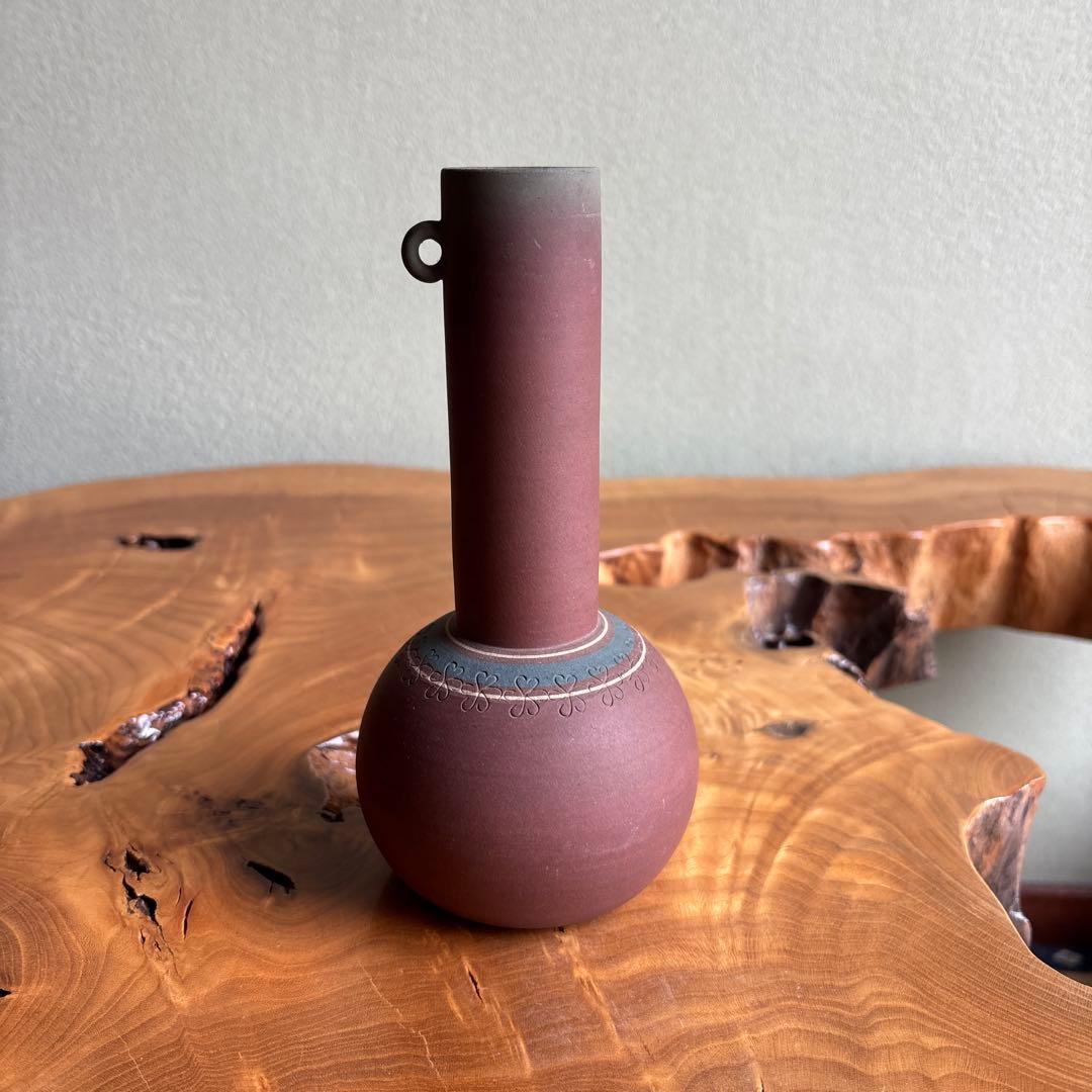 Zogan Inlay Kazari-bin Display Vase Japanese Stoneware with Tomobako Box
