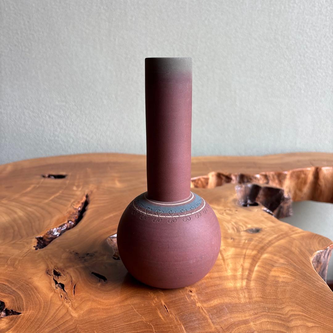 Zogan Inlay Kazari-bin Display Vase Japanese Stoneware with Tomobako Box