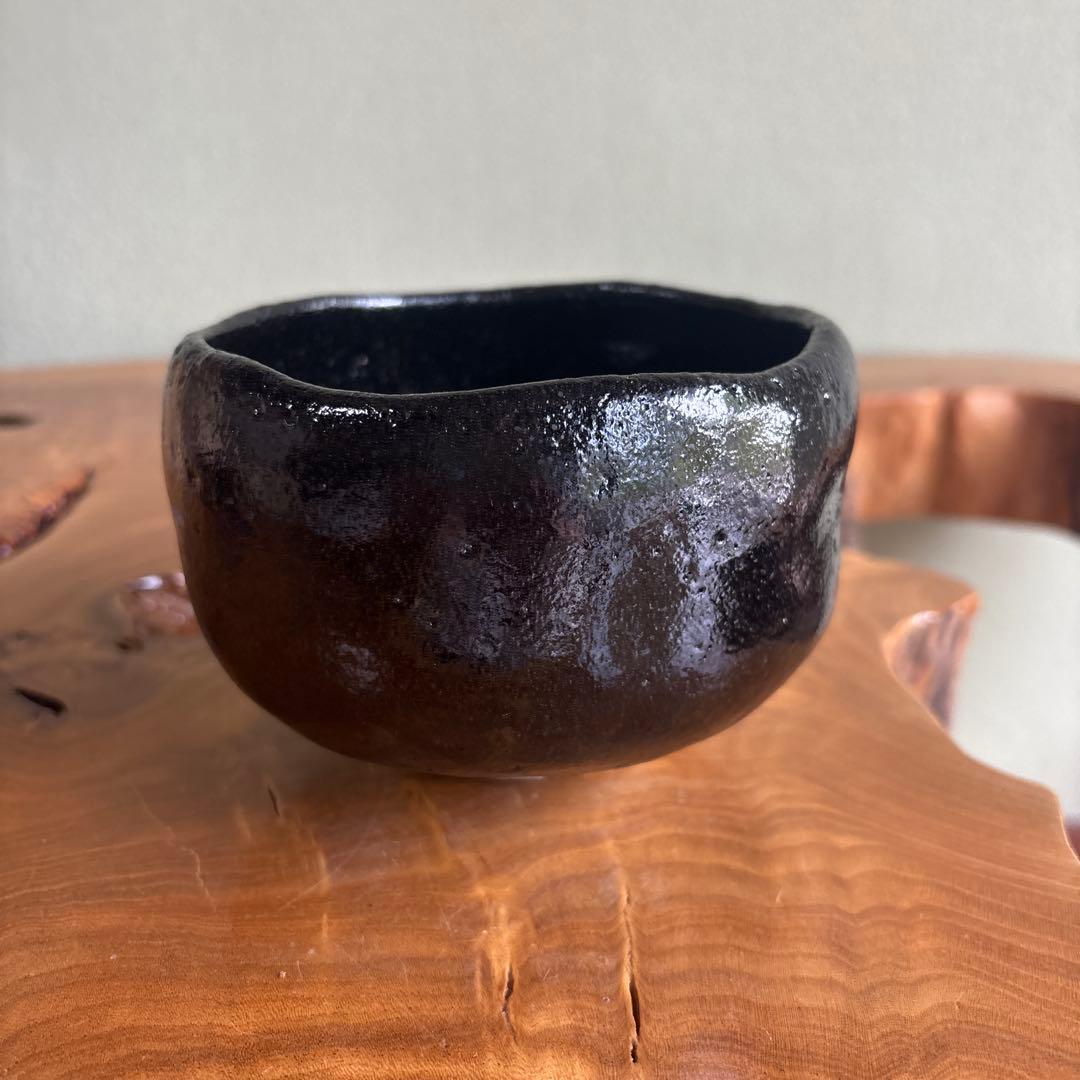 Black Raku Matcha Bowl Named Matsukaze — Hand-Pinched Kuro Raku Chawan with Calligraphy Inscription, Signed Tomobako