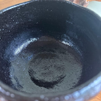 Black Raku Matcha Bowl Named Matsukaze — Hand-Pinched Kuro Raku Chawan with Calligraphy Inscription, Signed Tomobako