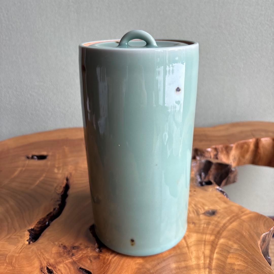 Celadon Mizusashi Water Jar by Heian Tezuka Keiunsai — Kyoto Porcelain, Tomobako