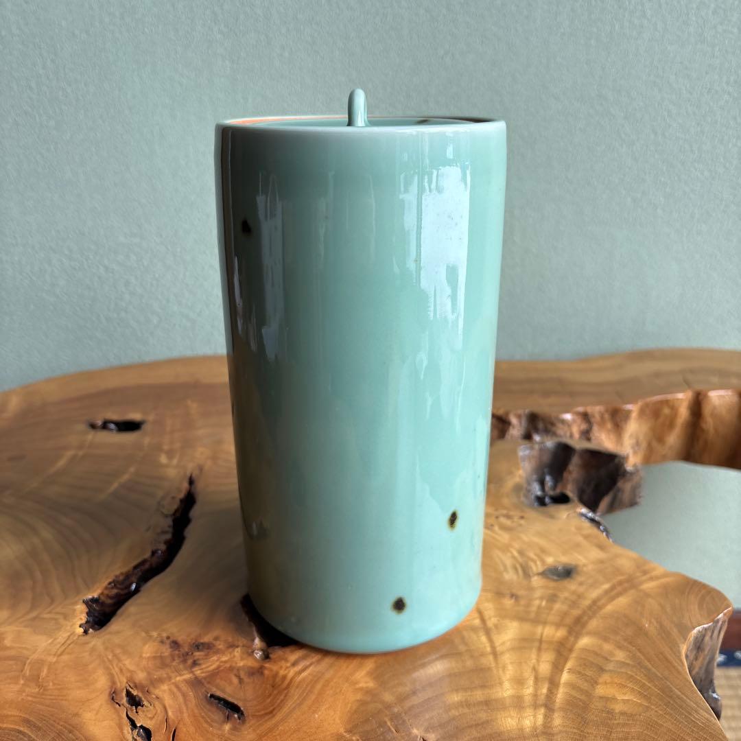 Celadon Mizusashi Water Jar by Heian Tezuka Keiunsai — Kyoto Porcelain, Tomobako