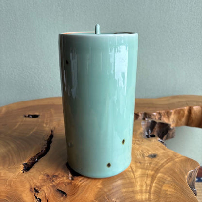 Celadon Mizusashi Water Jar by Heian Tezuka Keiunsai — Kyoto Porcelain, Tomobako