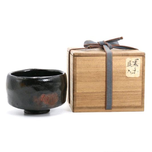 Black Raku Chawan by Raku Tannyū, 10th-Generation Kichizaemon — Edo-Period Kuro-Raku Tea Bowl with Tomobako