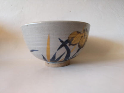 Zeze-yaki Gold Iris Tea Bowl by Iwasaki Shinjo - Enshu Seven Kilns Chawan with Box