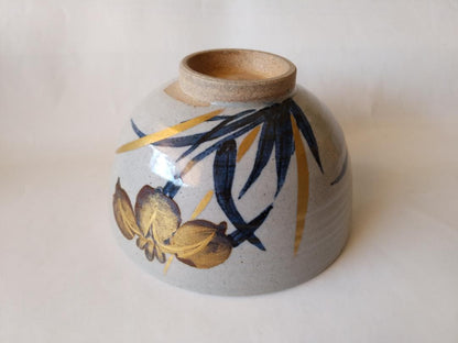 Zeze-yaki Gold Iris Tea Bowl by Iwasaki Shinjo - Enshu Seven Kilns Chawan with Box