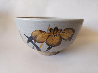 Zeze-yaki Gold Iris Tea Bowl by Iwasaki Shinjo - Enshu Seven Kilns Chawan with Box