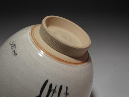 Kishu Ware Aoi Kiln Spring Wildflower Tea Bowl — Houunsai Kaō, Crackle Glaze, 15th Urasenke
