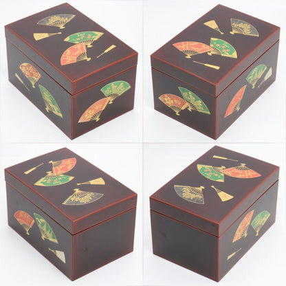 Wajima-nuri Chabako Tea Box Set Senmen Fan Maki-e by Maeda Toshio