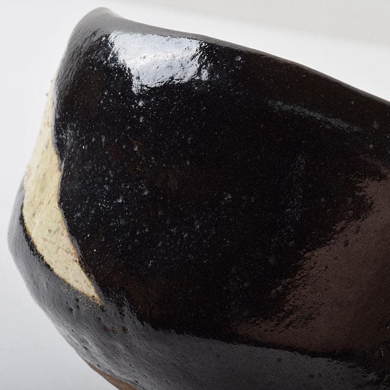 Mt. Fuji Black Raku Tea Bowl by Kawasaki Waraku — Kuro-Raku, Gold Fuji Motif, Signed Box
