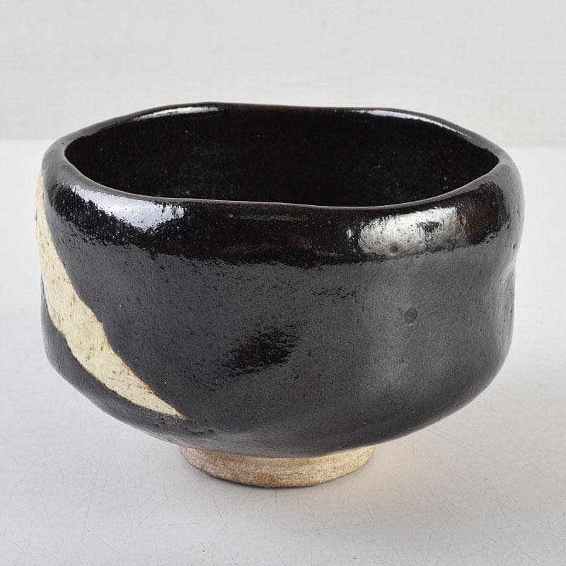 Mt. Fuji Black Raku Tea Bowl by Kawasaki Waraku — Kuro-Raku, Gold Fuji Motif, Signed Box
