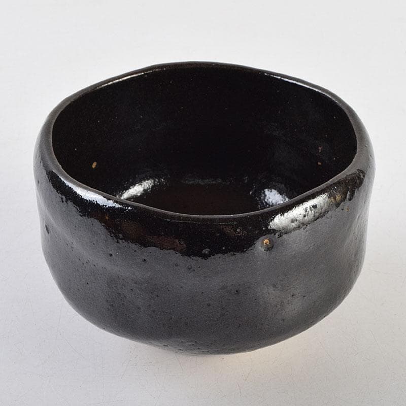 Mt. Fuji Black Raku Tea Bowl by Kawasaki Waraku — Kuro-Raku, Gold Fuji Motif, Signed Box
