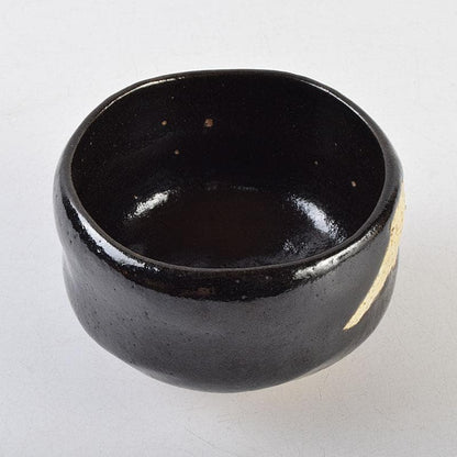 Mt. Fuji Black Raku Tea Bowl by Kawasaki Waraku — Kuro-Raku, Gold Fuji Motif, Signed Box