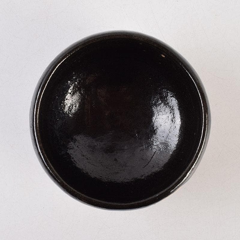 Mt. Fuji Black Raku Tea Bowl by Kawasaki Waraku — Kuro-Raku, Gold Fuji Motif, Signed Box
