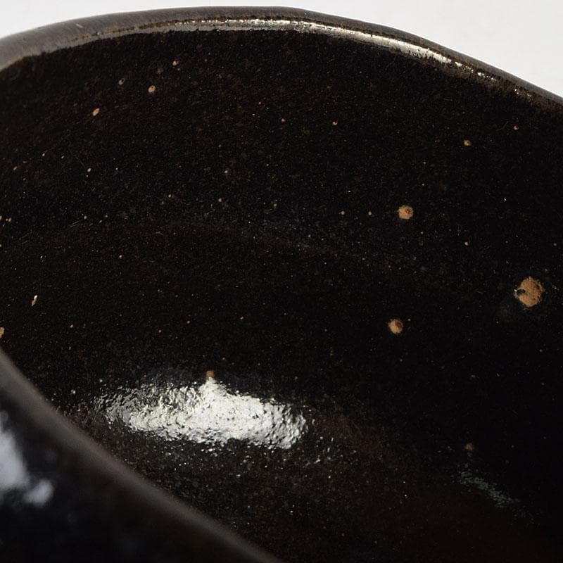 Mt. Fuji Black Raku Tea Bowl by Kawasaki Waraku — Kuro-Raku, Gold Fuji Motif, Signed Box