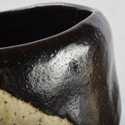 Mt. Fuji Black Raku Tea Bowl by Kawasaki Waraku — Kuro-Raku, Gold Fuji Motif, Signed Box