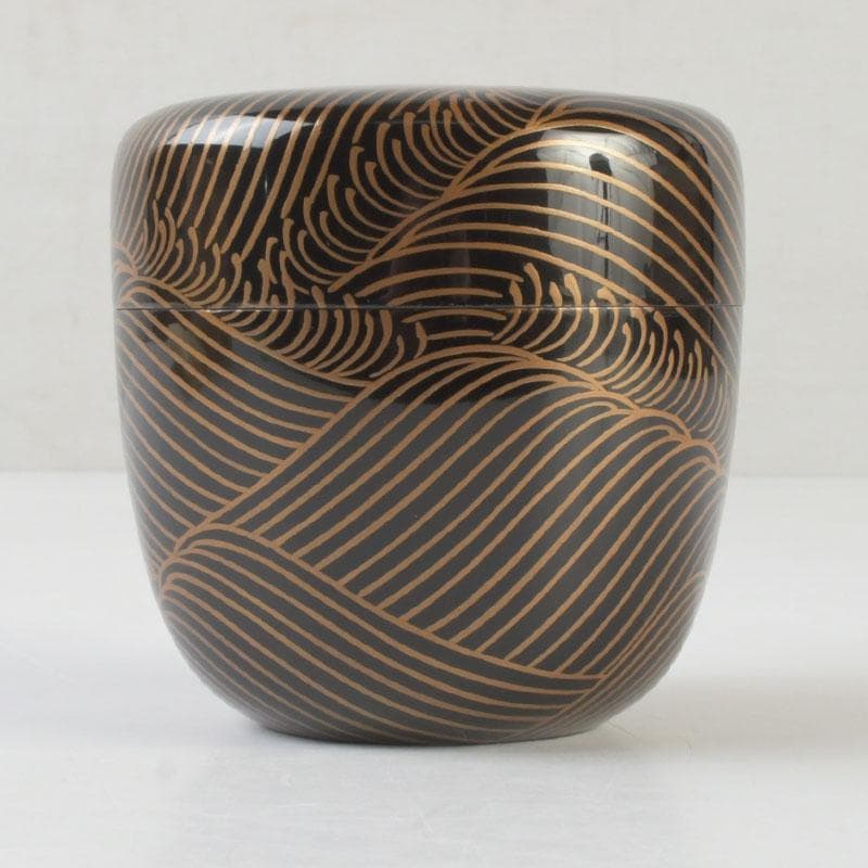 Japanese Lacquer Tea Caddy | Natsume with Gold Wave Maki-e | Sasaki Sosho | Hisada Jingyusai Inscription | Heian Kyoto