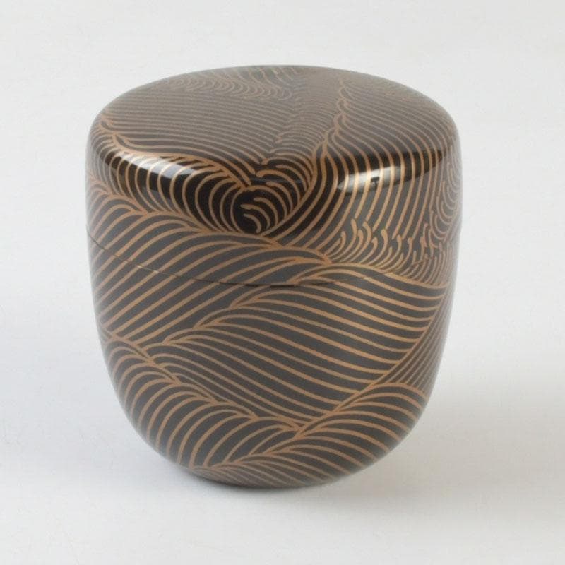 Japanese Lacquer Tea Caddy | Natsume with Gold Wave Maki-e | Sasaki Sosho | Hisada Jingyusai Inscription | Heian Kyoto