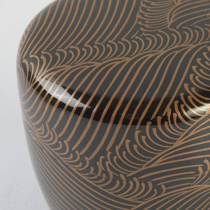 Japanese Lacquer Tea Caddy | Natsume with Gold Wave Maki-e | Sasaki Sosho | Hisada Jingyusai Inscription | Heian Kyoto