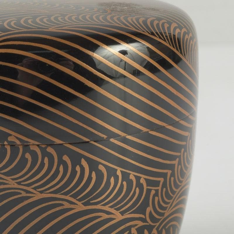 Japanese Lacquer Tea Caddy | Natsume with Gold Wave Maki-e | Sasaki Sosho | Hisada Jingyusai Inscription | Heian Kyoto