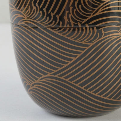 Japanese Lacquer Tea Caddy | Natsume with Gold Wave Maki-e | Sasaki Sosho | Hisada Jingyusai Inscription | Heian Kyoto