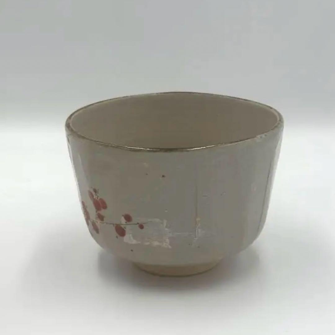 Minamiguchi Kansui Chawan — Kenzan-style Kobai Red Plum Tea Bowl, Signed Box, Shiori
