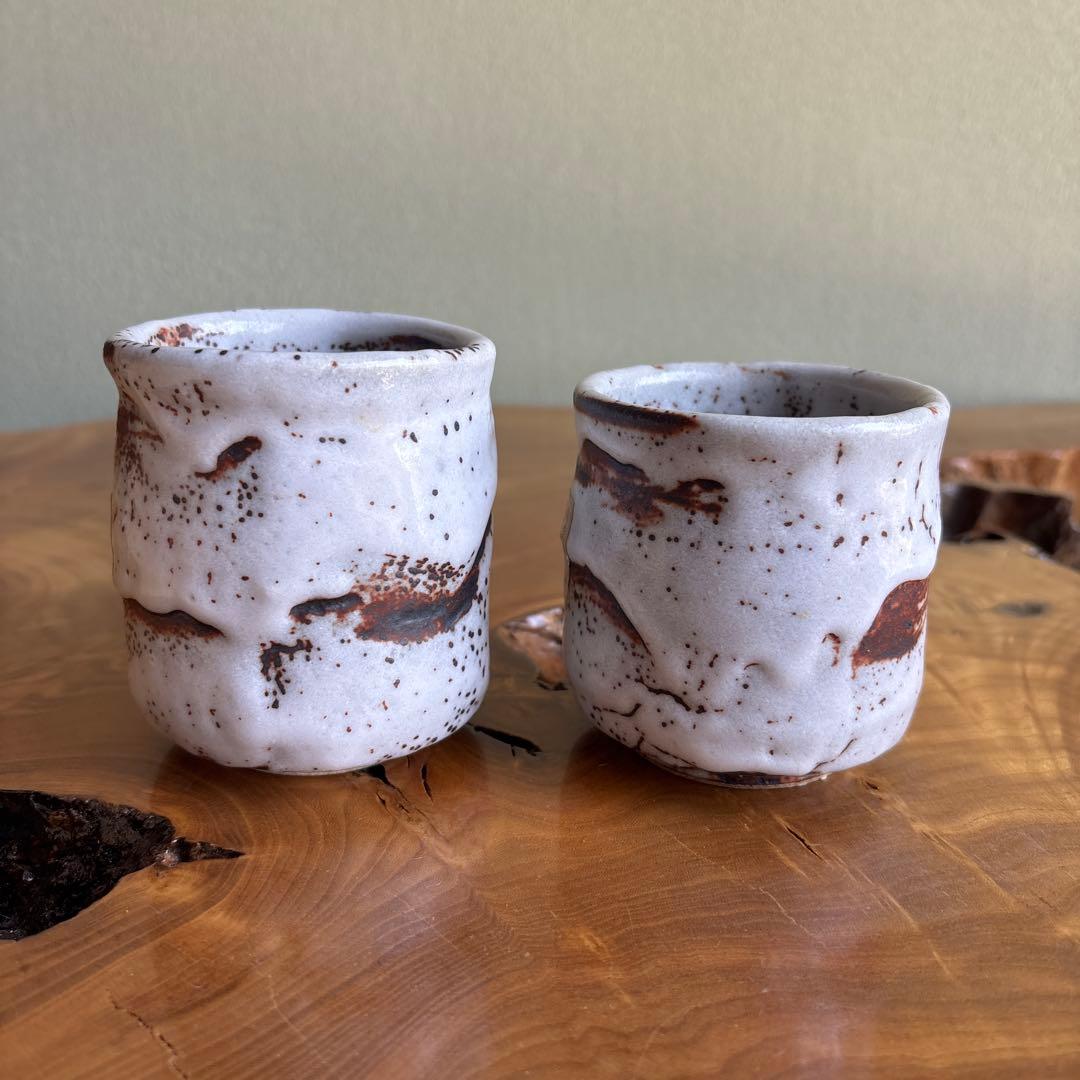 Shino Meoto Yunomi Tea Cup Set by Craft Moriyama — Beni-Shino Iron Glaze, Wheel-Thrown, Tomobako