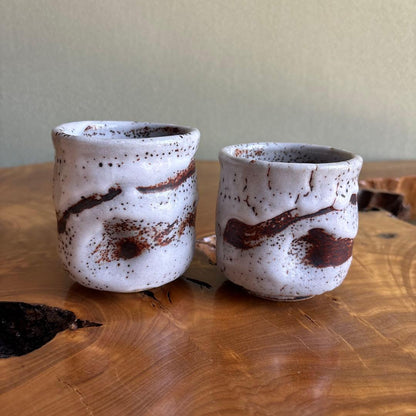 Shino Meoto Yunomi Tea Cup Set by Craft Moriyama — Beni-Shino Iron Glaze, Wheel-Thrown, Tomobako