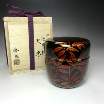 Nakamura Koho Byakudan-nuri O-natsume Autumn Sasa Maki-e Large Tea Caddy