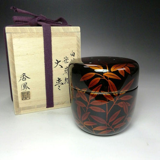 Nakamura Koho Byakudan-nuri O-natsume Autumn Sasa Maki-e Large Tea Caddy