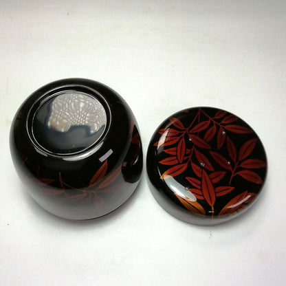 Nakamura Koho Byakudan-nuri O-natsume Autumn Sasa Maki-e Large Tea Caddy