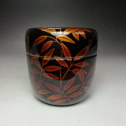 Nakamura Koho Byakudan-nuri O-natsume Autumn Sasa Maki-e Large Tea Caddy