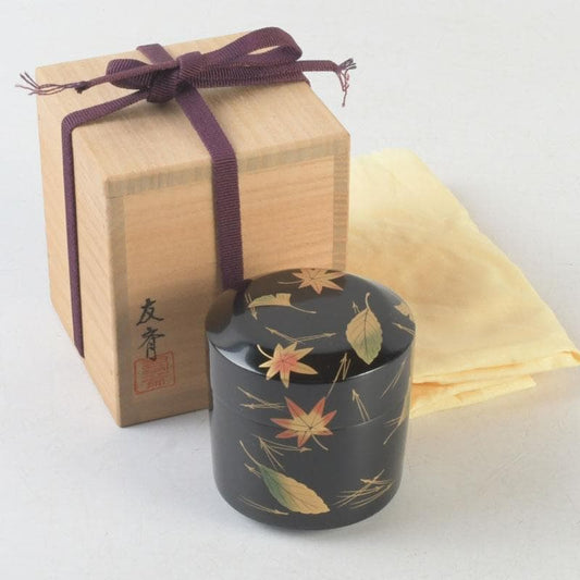Autumn Leaf Maki-e Natsume Tea Caddy by Yusai, Signed Box