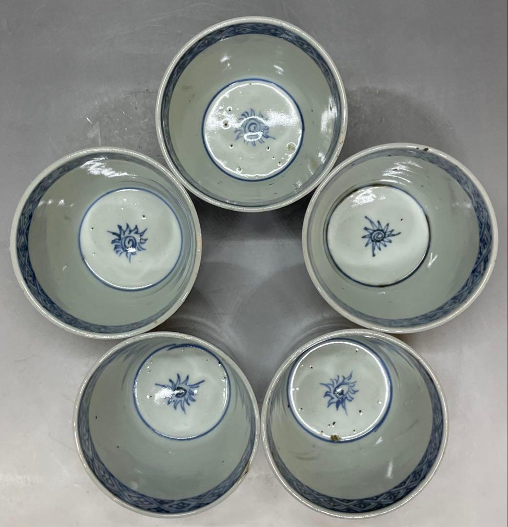 Ko-Imari Soba Choko Set of 5 — Ichimatsu Patchwork Sometsuke Blue